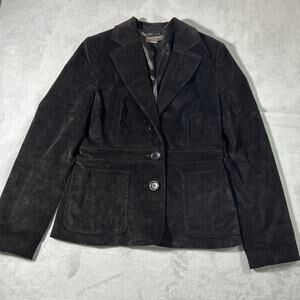 Y2k 2000s Single Breast Pea Coat Blazer Jacket Womens 4 Formal Black Soft Felt